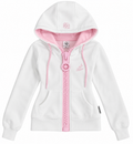 White & Pink Retro Contrast Zip-Up Hoodie