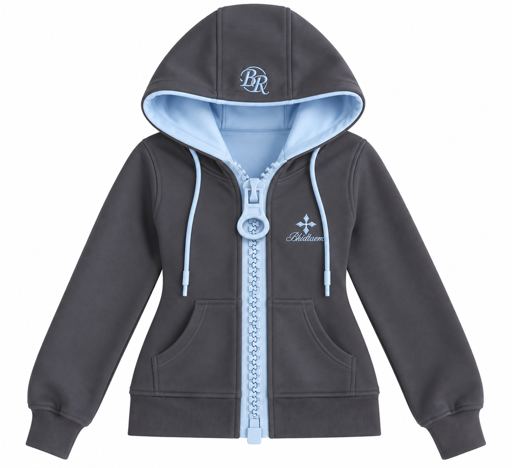 Gray & Blue Retro Contrast Zip-Up Hoodie