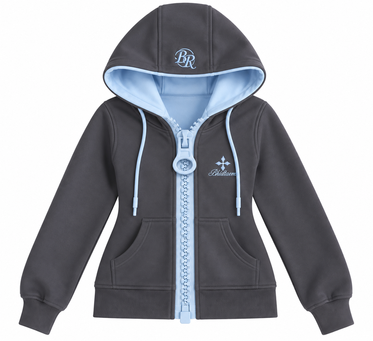Gray & Blue Retro Contrast Zip-Up Hoodie